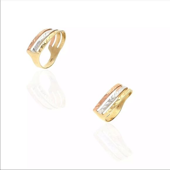 14K Tri Color Stacked Ring Band Set - Picture 3 of 3